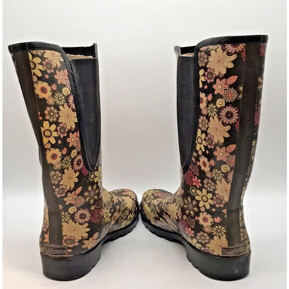 Puddletons Cozy Classic 11" Tall Rain Boots Women's 10 Floral Gussets Waterproof - Picture 7 of 11